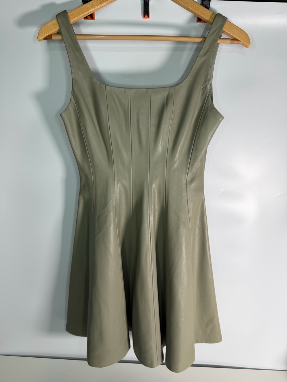 Lucy Paris Sage Faux Leather Square Neck Mini Dress Small